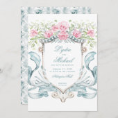 エレガントなウェディングクレスト(バラ付) |モノグラム 招待状 (正面/裏面)