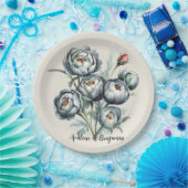 エレガントなウェディンググリーンとグレーブーケ ペーパープレート (パーティー)