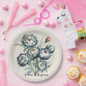 エレガントなウェディンググリーンとグレーブーケ ペーパープレート (パーティー)