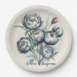 エレガントなウェディンググリーンとグレーブーケ ペーパープレート