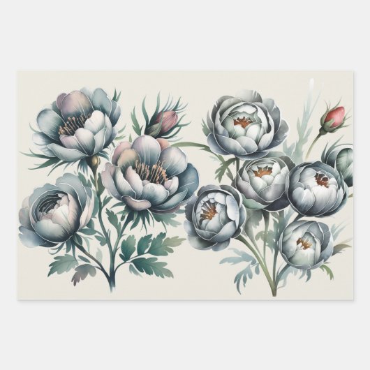 エレガントなウェディンググリーンとグレーブーケ ラッピングペーパーシート (正面)