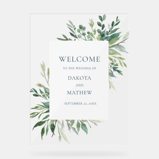 エレガントなウェディンググリーンへようこそ アクリルサイン (正面)