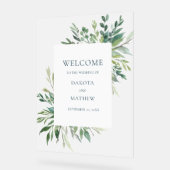 エレガントなウェディンググリーンへようこそ アクリルサイン (傾斜)