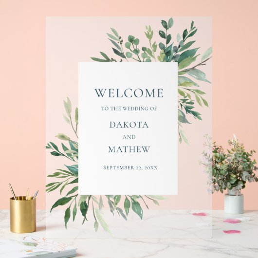 エレガントなウェディンググリーンへようこそ アクリルサイン (ウェディング)