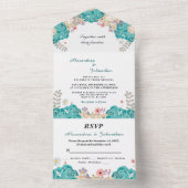 エレガントなウェディンググリーンベージュバラ花 オールインワン招待状 (内側)