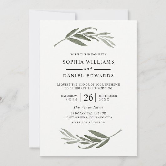 エレガントなウェディンググ葉リーンの季節 招待状 (正面)