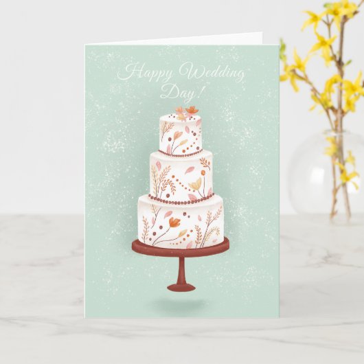 エレガントなウェディングケーキおめでとうカード カード (黄色い花)