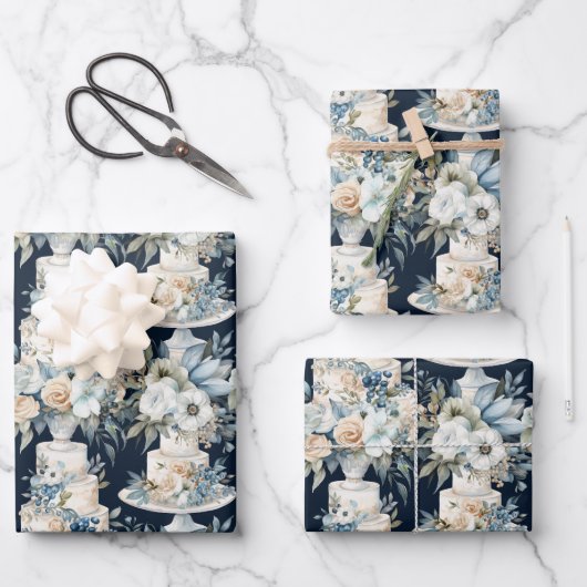 エレガントなウェディングケーキと花 ラッピングペーパーシート (正面)