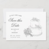 エレガントなウェディングケーキ写真の日付を保存 招待状 (正面)