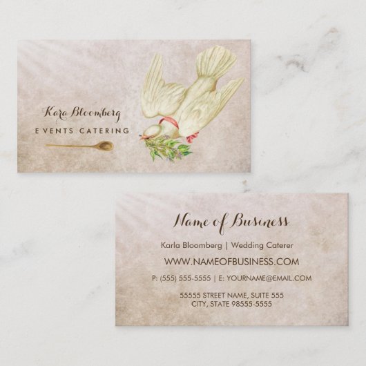 エレガントなウェディングケータリングヴィンテージハーブと鳩 名刺 (正面/裏面)