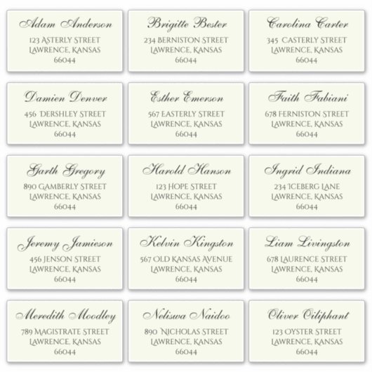 エレガントなウェディングゲストの個人名と住所 シール (正面)