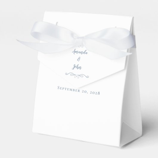 エレガントなウェディングゲストサンキューカップルほこりっぽいブルー フェイバーボックス (正面サイド)