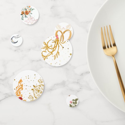 エレガントなウェディングコンフェッティ - ゴールド＆フラワーミックスデザ コンフェッティ (グループ)