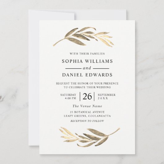 エレガントなウェディングゴールデン葉シースオールシーズンズ 招待状 (正面)