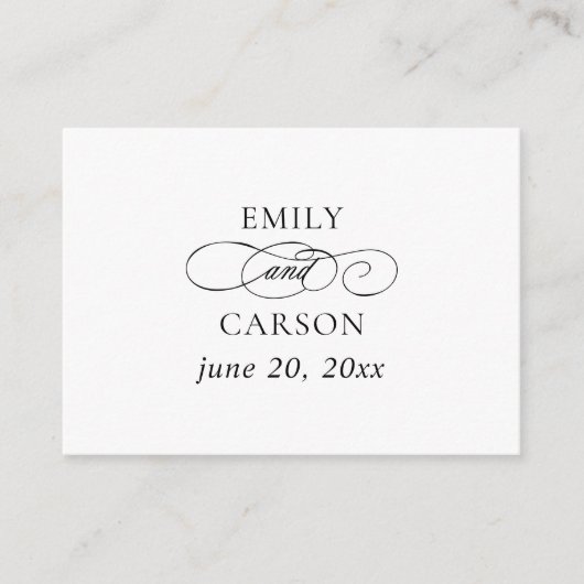 エレガントなウェディングサイトQRコード名&日付ブラック エンクロージャーカード (正面)