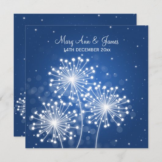 エレガントなウェディングサマースパークルサファイアブルー 招待状 (正面/裏面)