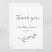 エレガントなウェディングサンキューフローラセージ緑 招待状 (正面/裏面)