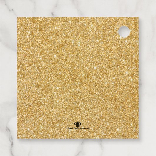 エレガントなウェディングサンキュー金ゴールドグリッターライト フェイバータグ (裏面)