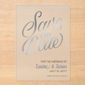 エレガントなウェディングザデイトシルバー文字曇り アクリル招待状 (正面)