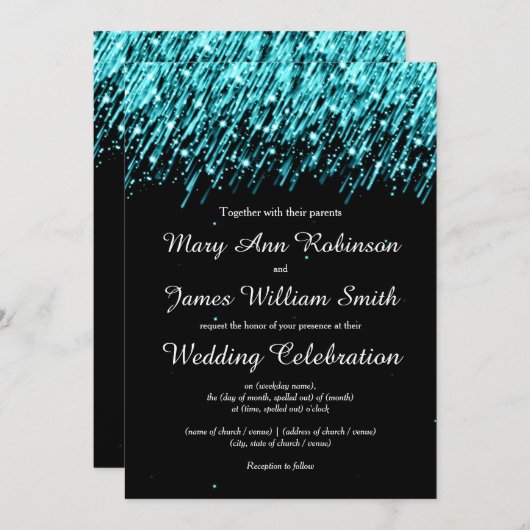 エレガントなウェディングザデイトスターズターコイズ セーブザデート (正面/裏面)