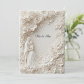 エレガントなウェディングシルエットとフローラ縁ど 招待状 (スタンド正面)