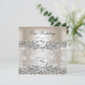 エレガントなウェディングシルバークリームダイヤモンドハート 招待状 (スタンド正面)