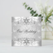 エレガントなウェディングシルバーホワイトダイヤモンドジュエルレース 招待状 (スタンド正面)