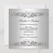 エレガントなウェディングシルバーホワイトダイヤモンドハート 招待状 (裏面)