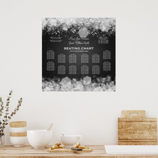 エレガントなウェディングシーきらめくティングチャートナイトブラック ポスター (キッチン)