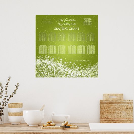 エレガントなウェディングシーきらめくティングチャート波ライム ポスター (キッチン)