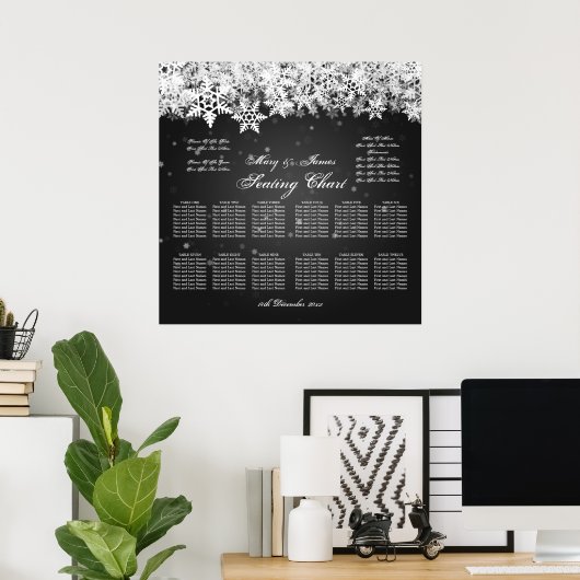 エレガントなウェディングシーティンググラフウィンタースノーブラック ポスター (ホームオフィス)