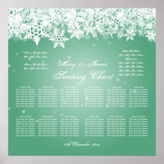 エレガントなウェディングシーティンググラフウィンタースノーミント ポスター (正面)