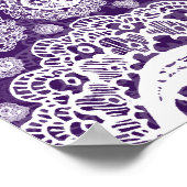 エレガントなウェディングシーティングチャートペイズリーレースパープル ポスター (角)