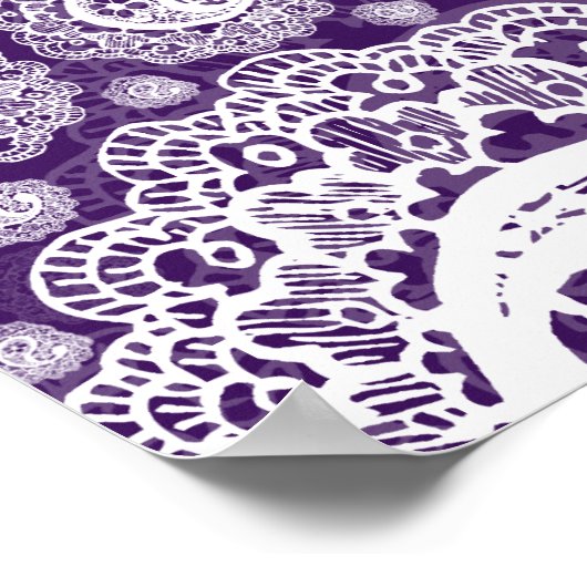 エレガントなウェディングシーティングチャートペイズリーレースパープル ポスター (角)