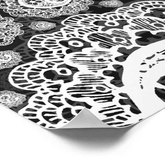 エレガントなウェディングシーティングチャートペイズリーレースブラック ポスター (角)