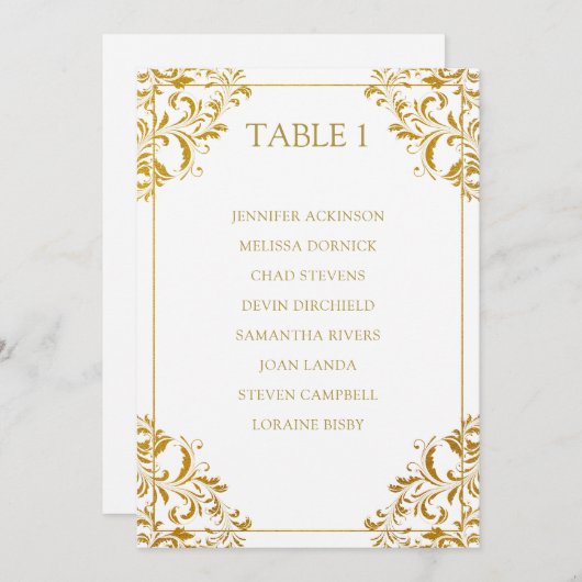 エレガントなウェディングシーティングチャートリストカード|ゴールドフォイル 招待状 (正面/裏面)