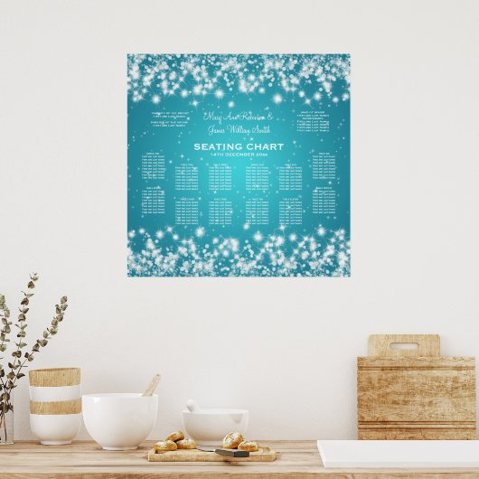 エレガントなウェディングシーティングチャート冬の輝く青 ポスター (キッチン)
