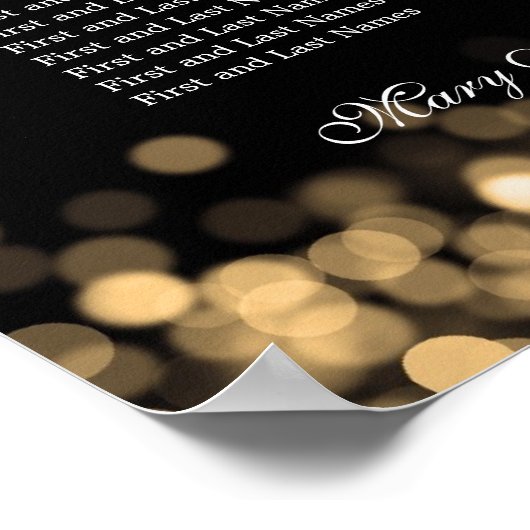 エレガントなウェディングシーティングチャート金ゴールドライト ポスター (角)