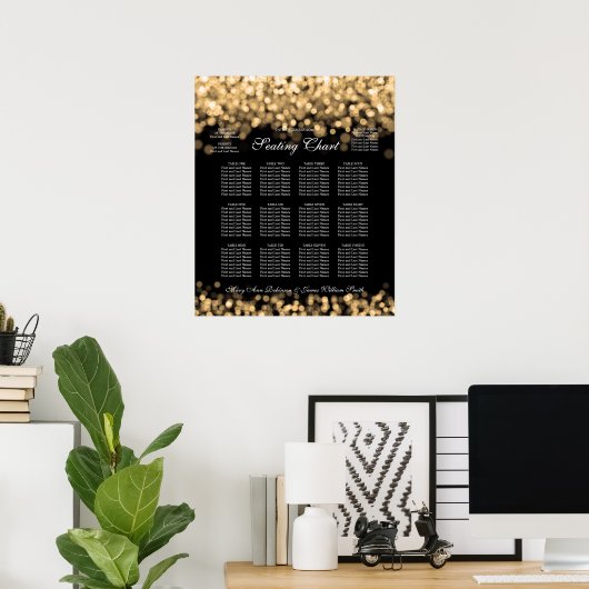 エレガントなウェディングシーティングチャート金ゴールドライト ポスター (ホームオフィス)