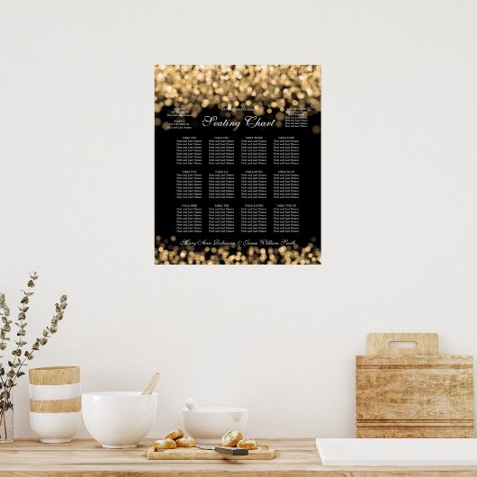 エレガントなウェディングシーティングチャート金ゴールドライト ポスター (キッチン)
