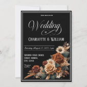 エレガントなウェディングスクリプトブラウンフローラ 招待状 (正面)