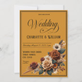 エレガントなウェディングスクリプトブラウンフローラ 招待状 (正面)