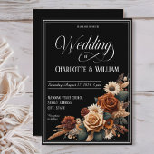 エレガントなウェディングスクリプトブラウンフローラ 招待状