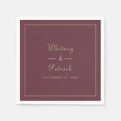 エレガントなウェディングスクリプトミニマル金ゴールド&ブルゴーニュ スタンダードカクテルナプキン (正面)