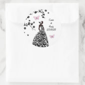 エレガントなウェディングステッカー花嫁が蝶を作った ラウンドシール (バッグ)