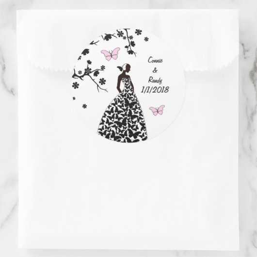 エレガントなウェディングステッカー花嫁が蝶を作った ラウンドシール (バッグ)