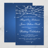 エレガントなウェディングスパークリングストリングブルー 招待状 (正面/裏面)
