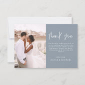 エレガントなウェディングダスティブルーありがとう写真 サンキューカード (正面)