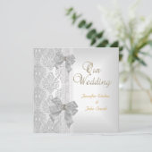 エレガントなウェディングダマスクシルバーホワイトボウセット 招待状 (スタンド正面)