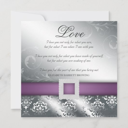 エレガントなウェディングダマスクジュエルパープルシルバー 招待状 (裏面)